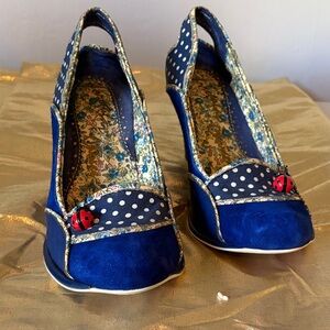Irregular Choice Blue Polka Dot Heels with Ladybug Charm in original box
